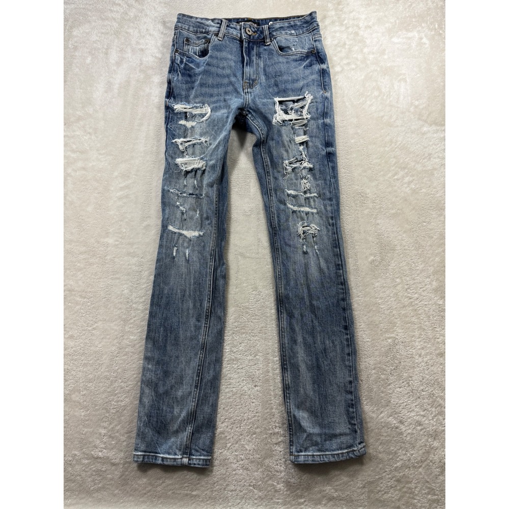 Serenede Mens Straight Leg Distressed Blue Jeans 28 Meas: 28x32